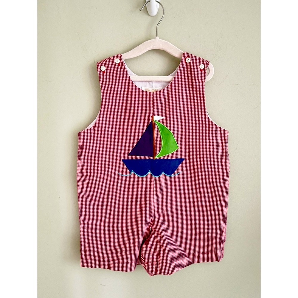 Sir John by Rosalina red gingham boys summer suit with sailboats